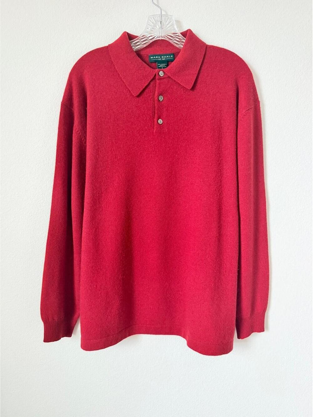 Mark Shale 100% Cashmere Long Sleeve Collared Red Polo Sweater Men's Size L